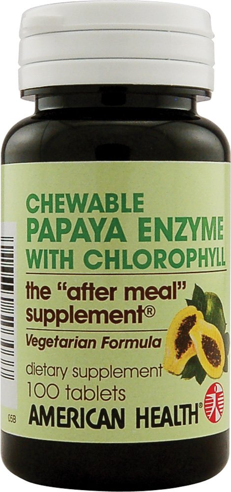 American Health Papaya Enzīmi ar hlorofilu - 100 košļājamās tabletes - veicina uzturvielu absorbciju - ne-GMO, Vegan, bez lipekļa - 33 Kalpo