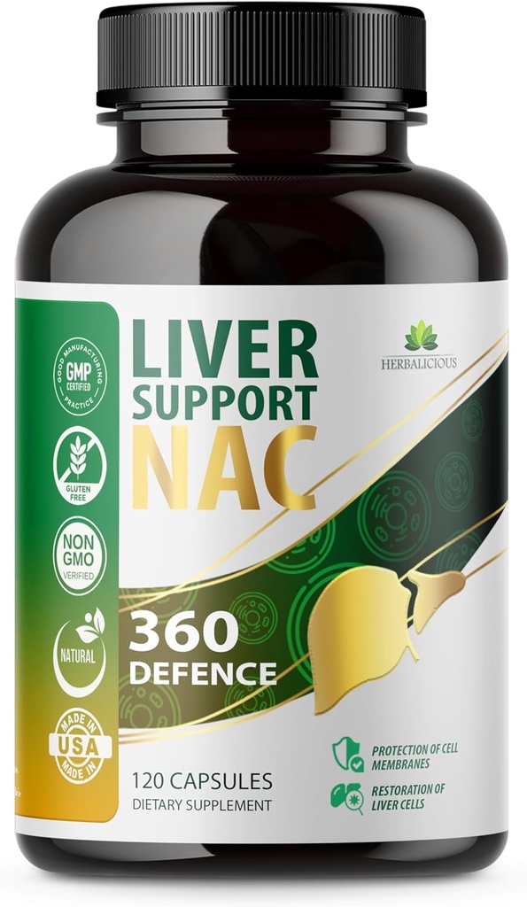 Aknu atbalsts NAC 360 Aizsardzības kapsulas – Aknas Detox ar NAC, Piena dadzis, Dandelion Sakne, Turmeric, Holīna, Cinka, un Chanca Piedra – veicina aknu veselības un šūnu aizsardzība – 120 kapsulas