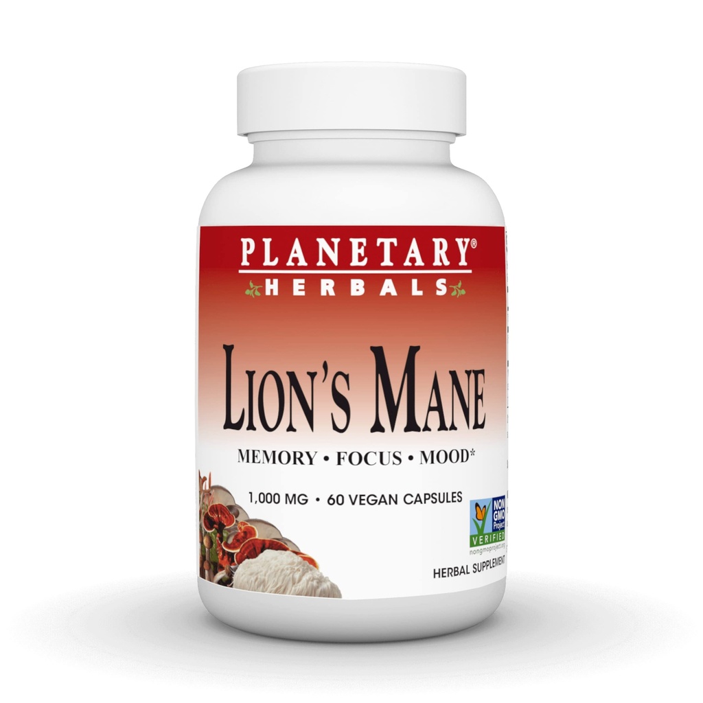 Planetary Herbals Lion's Mane for Memory, Focus, and Mood*, 1000 mg - 60 Vegan kapsulas