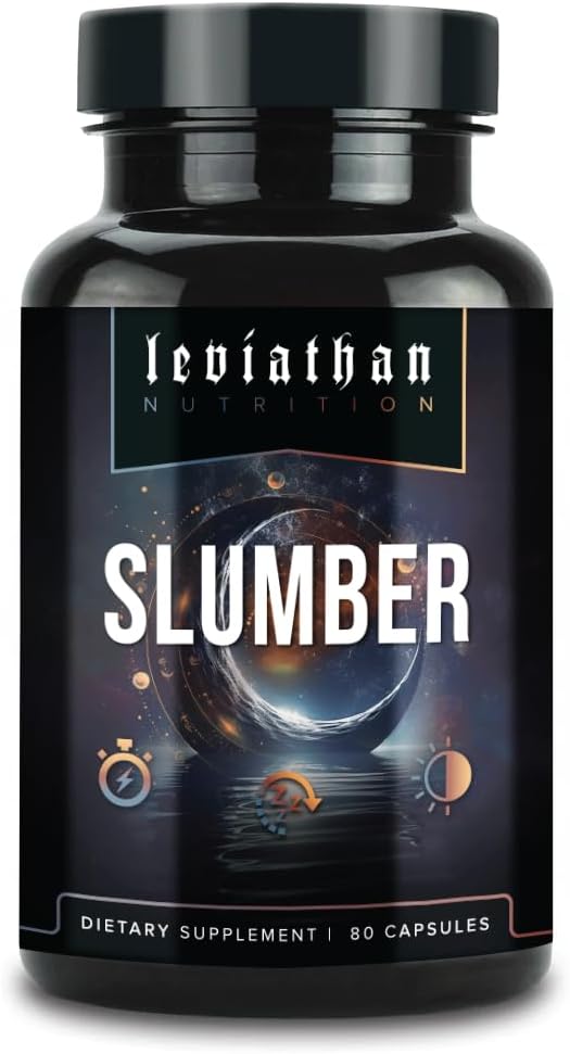 Leviathan Slomber ; miega atbalsts GABA papildinājumi dziļam un mierīgam miegam ar melatonīnu, magniju, L-teanīnu, 5-HTP, cinku, magnoliju, baldriāna saknes miega tabletes pieaugušajiem vīriešiem un sievietēm