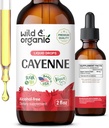 Wild & Organic Cayenne Piparu Tincture - kapsaicīns piedevas gremošanas atbalstam - Cayenne Piparu ekstrakts Šķidrs - Vegan, bez alkohola pilieni - 2 fl oz