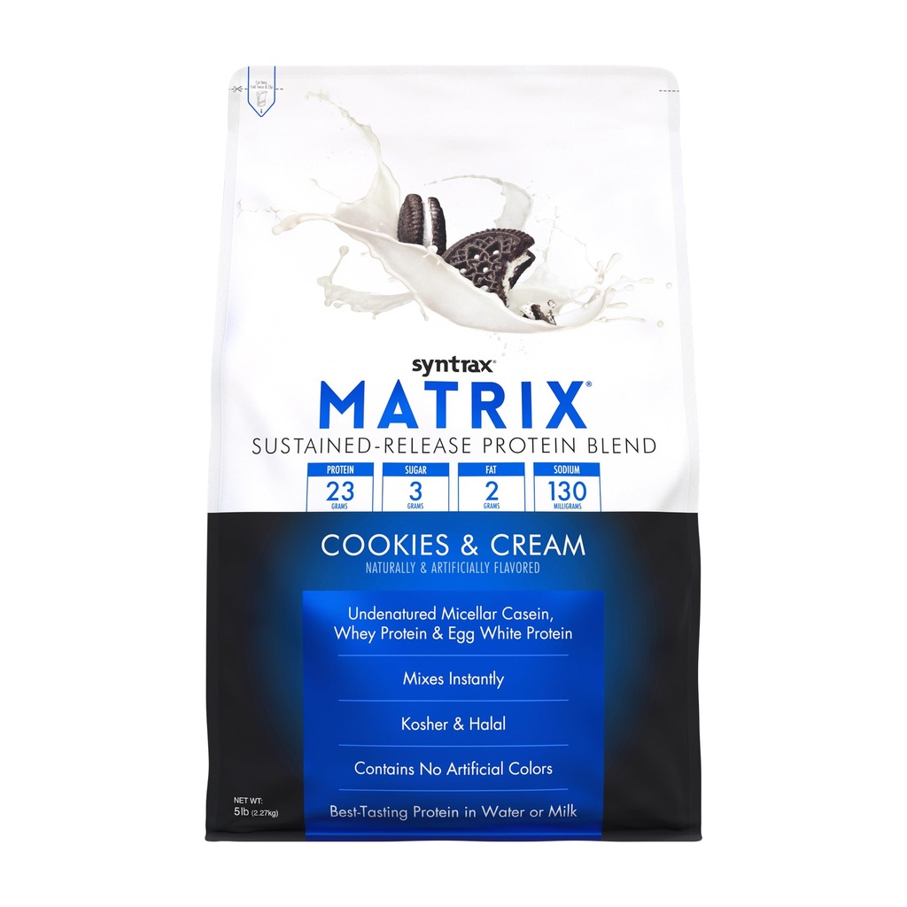 Syntrax Nutrition Matrix - pastāvīgas atlaišanas proteīnu Blend, Cookies & Cream 5 lbs. Real Cookie gabali