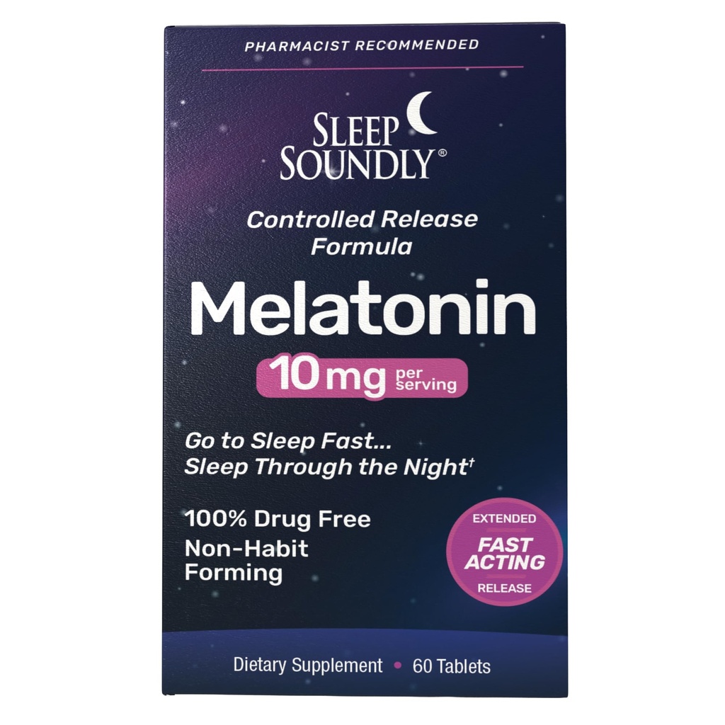Sleep Soundly Melatonin 10mg, ātra darbība, Extended Release Miega Formula, 60 porcijas, Blue