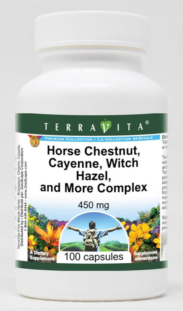 Terravita Horse Castnut, Cayenne, Witch Lazel un Complex - 450 mg (100 kapsulas, ZIN: 517073)