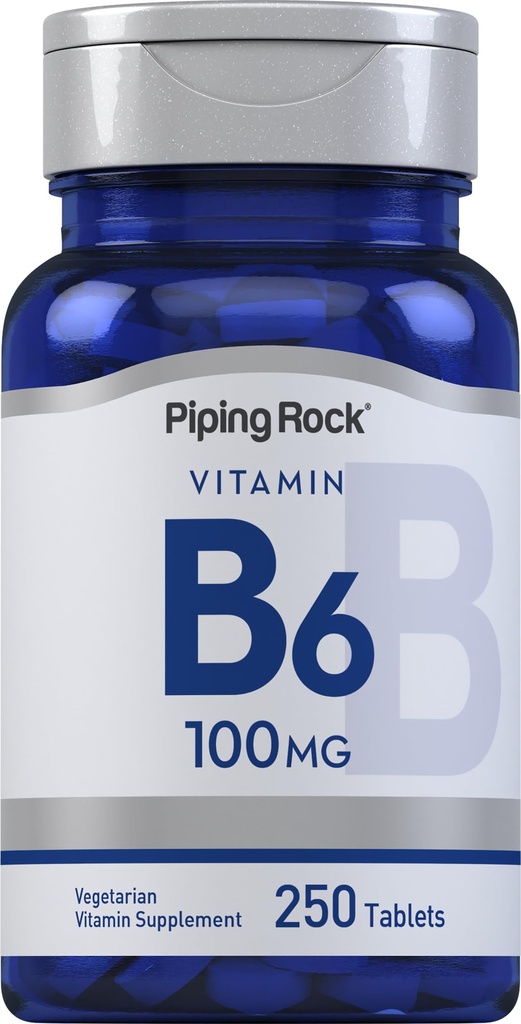 Piping Rock Vitamīns B-6 100mg Papildinājums - 250 tabletes - kā piridoksīns hidrohlorīds -- ne-GMO un veģetāru formula