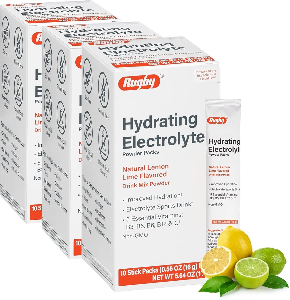 Reljefs Hidratējoši elektrolītu pulvera iepakojumi - dzēriens Mix Powder Packets ar 5 vitamīniem - Uzlabota hidratācija - Dabīgs Citron-Lime Flavor - 10 Stick Packs - 0.56 Oz Katrs (3 Iepakojums)