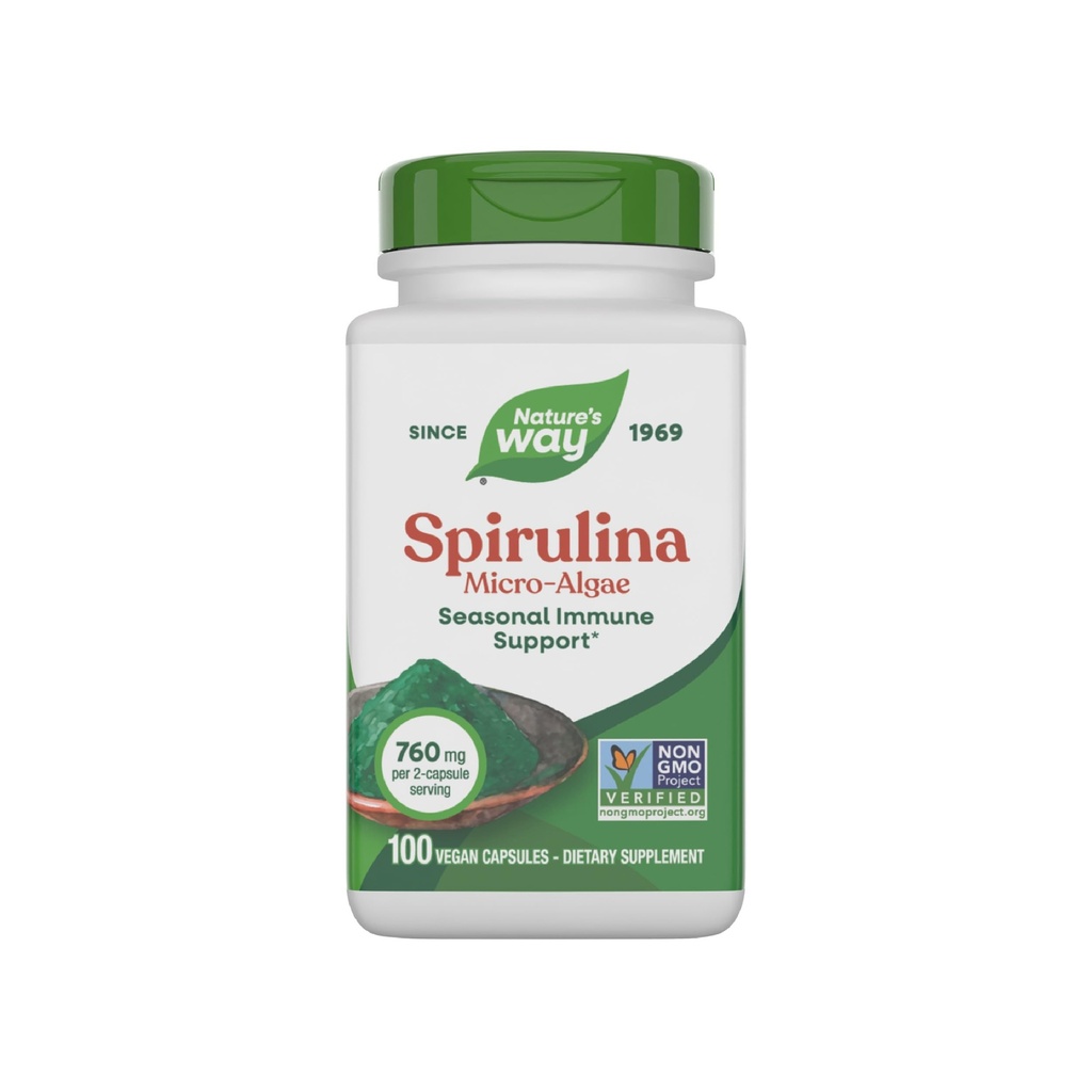 Dabas ceļš Spirulina Micro-Algae, Sezonālais imūnais atbalsts*, A vitamīna avots (Beta karotīns), 760 mg uz vienu Kalpotāju, 100 Vegan kapsulas (iepakojums May Vary)