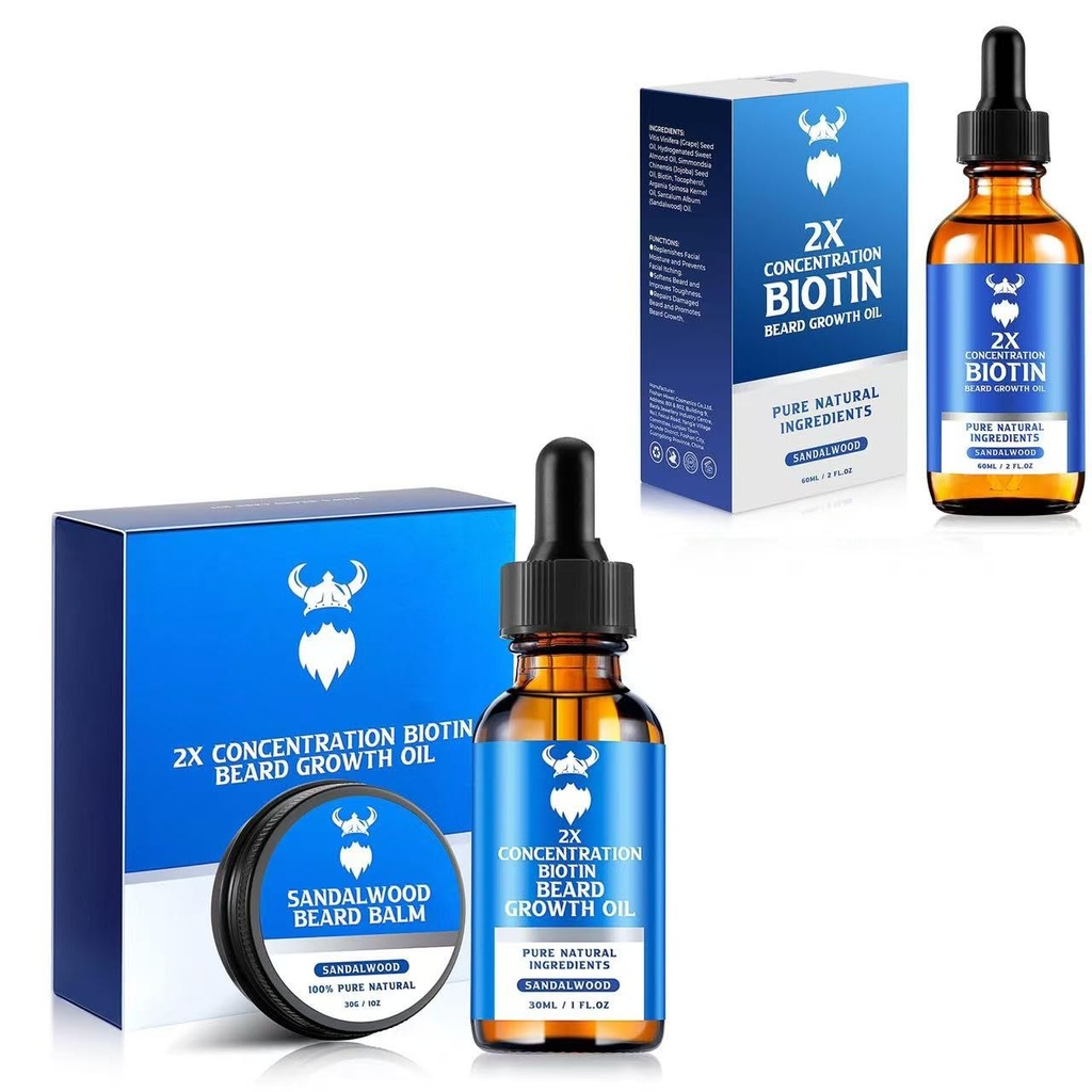 Sandalwood Beard Growth Kit ar 2X Biotin vīriešiem un bārda augšanas eļļa, dabas sastāvdaļas un biezāka matu augšanu