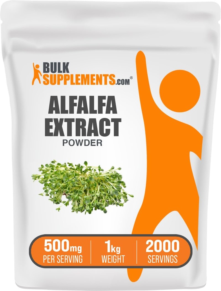BulkSupplements.com Alfalfa ekstrakta pulveris - Alfalfa papildinājums, zaļais Superfood pulveris - nesatur veganu un glutēnu, zaļās piedevas - 500mg uz vienu Kalpotāju, 1kg (2,2 mārciņas) (1. iepakojums)
