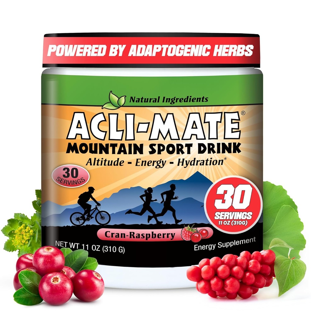 Acli-Mate Mountain Sport Drink Mix - Augsta augstuma aklimatizācija Elektrolīti Pulveris - Enerģijas pulveris Mix - Recovery Hydration Dzēriens skriešanai, pārgājieni, Riteņbraukšana, Travel & More (1 Tub, CranRavberry)
