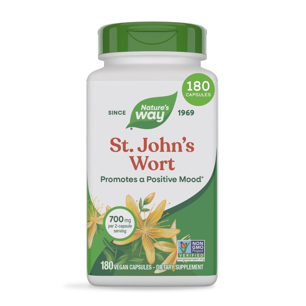 Dabas ceļš St. John's Wort Herb, veicina pozitīvu Outlook*, 700 mg uz 2-Capsule Serving, Non-GMO Project Verified, Vegan, 180 Kapsulas (iepakojums May Vary)