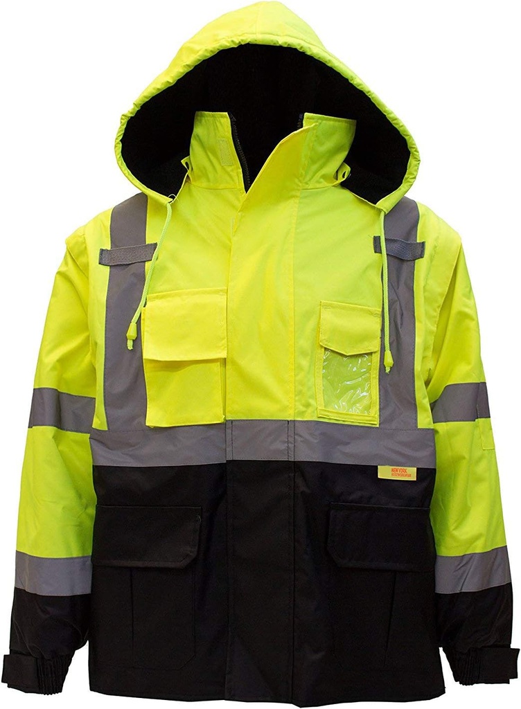 Troy Drošums Vīriešu Ansi klase 3 Augstas redzamības Bomber Jacket with Zipper, PVC Pocket, Black Bottom, Qty 1 (vidējs, Lime Green)