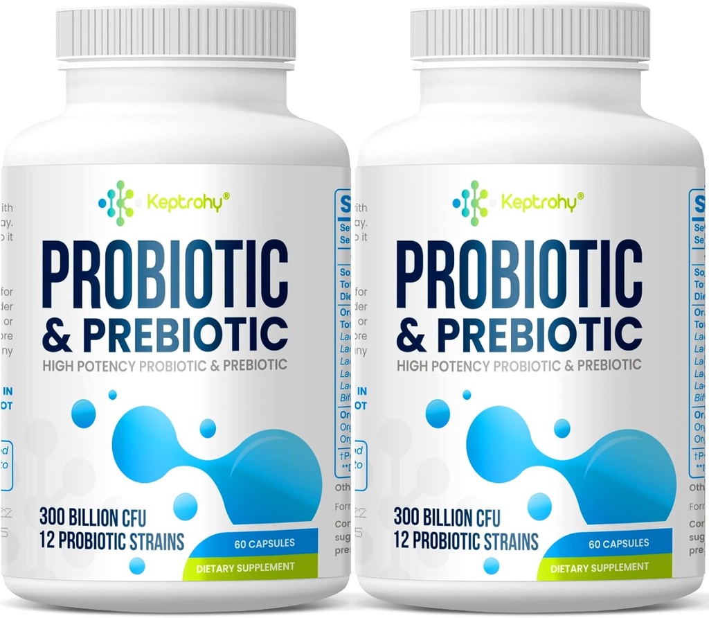 Probiotikas sievietēm un vīriešiem, 300 miljardu KVV Probiotikas no 12 celmiem + organiskās prebiotikas Blend for Daily Digestive, Imūns, Gut, Bloating, Gut Health for Women & Men, Shelf Stabilable - 120 kapsulas
