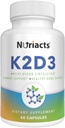 Vitamīns D3 K2 ar kalcija un bioperīna 60 kapsulām - visaptveroša kaulu veselība, sirds un asinsvadu sistēma, uzlabota absorbcija - bez cukura