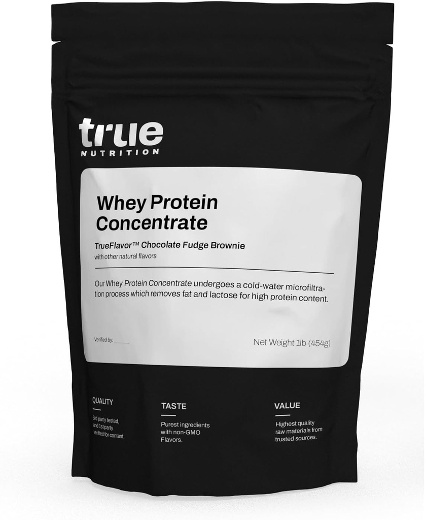 True Nutrition - sūkalu olbaltumvielu koncentrāts - 100% Sūkalu olbaltumvielu pulveris - ātras darbības zems ogļhidrātu pulveris ar Essential aminoskābes - augsts leicīns - Šokolādes Fudge Brownie - 1lb.