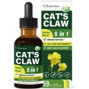 Cat's Claw herb (Uña de Gato) Imūnsupport Liquid Drops, 5-in-1 Ārstniecības augu papildinājums ar Echinacea un plūškoka ekstraktu, bez alkohola Tincture Immunity Boost, locītavu un kaulu veselību. 2 oz