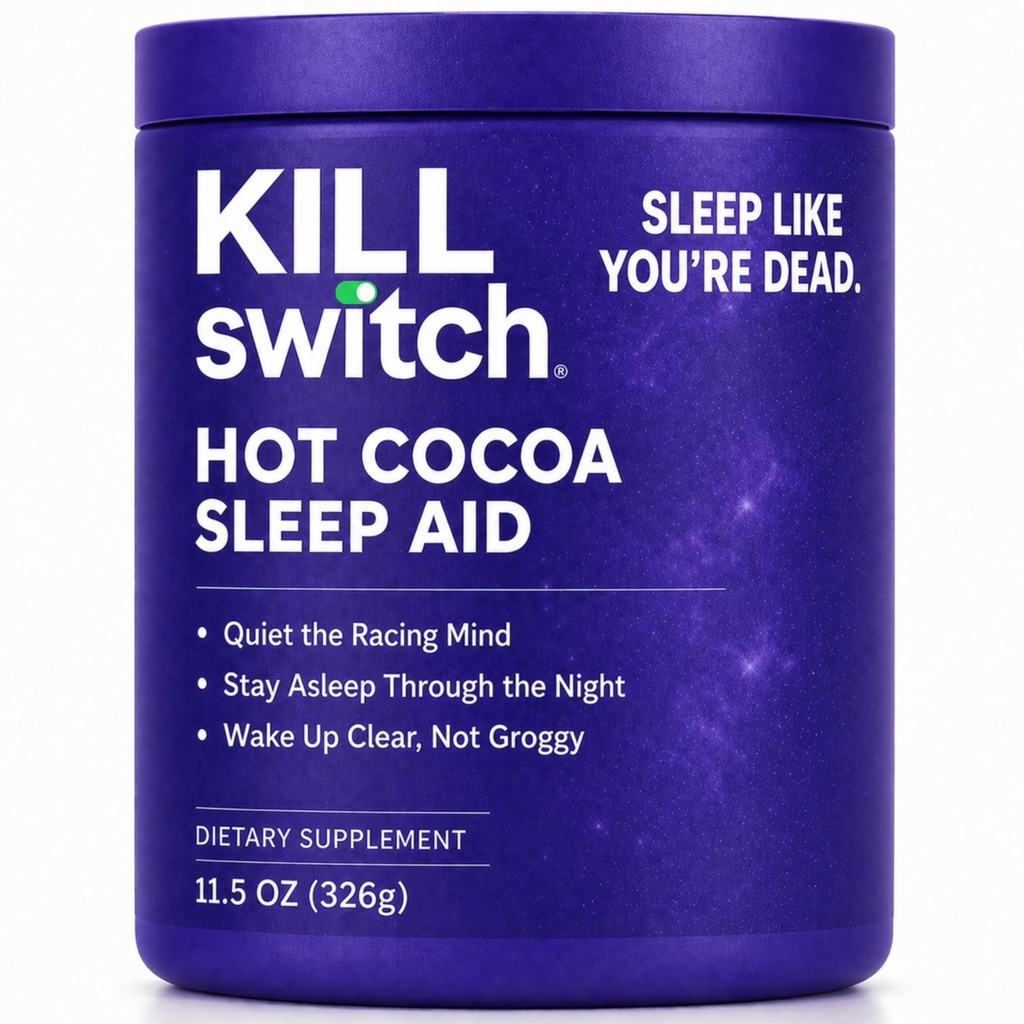 Killswitch Miega palīglīdzeklis pieaugušajiem – Fall Asleep Atsvaidzināts, bez cukura karstā šokolādes papildinājums - Magnijs, Tart Cherry, L-Teanīns & More for Restful Miega, 30 Kalpojumi, Ražots ASV