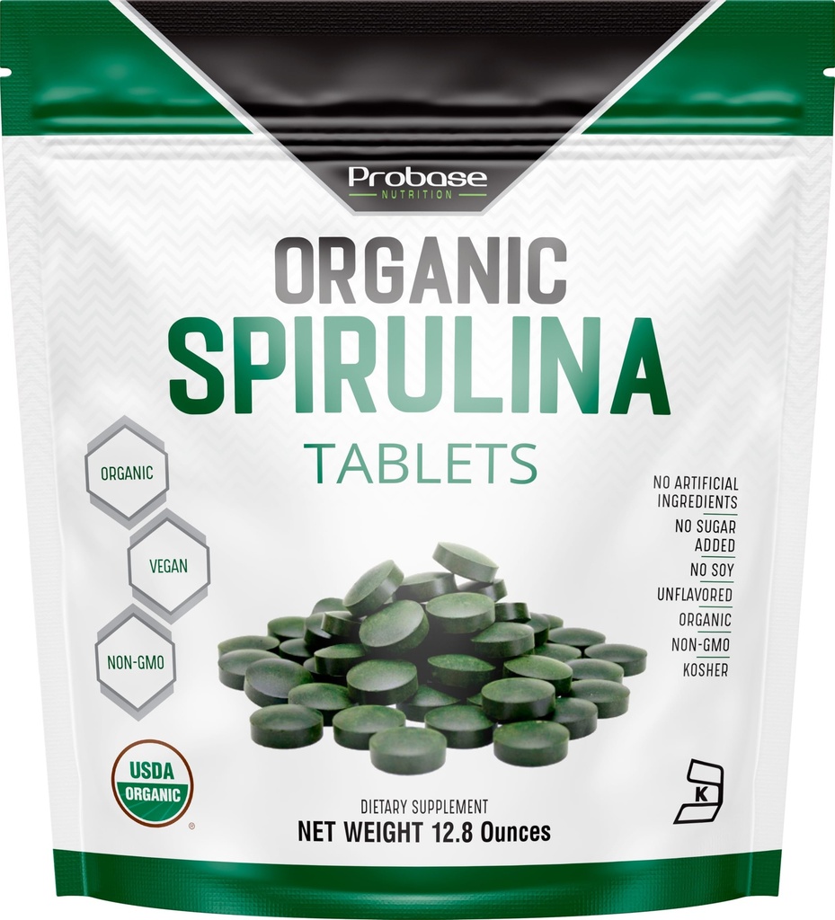 Probase Uzturs, Organic Spirulina Tabletes, Premium Spirulīna Papildinājums, Bagātas Prebiotikas, Olbaltumvielas & Antioksidanti - 3000 mg Per Servējot, 720 Tabletes
