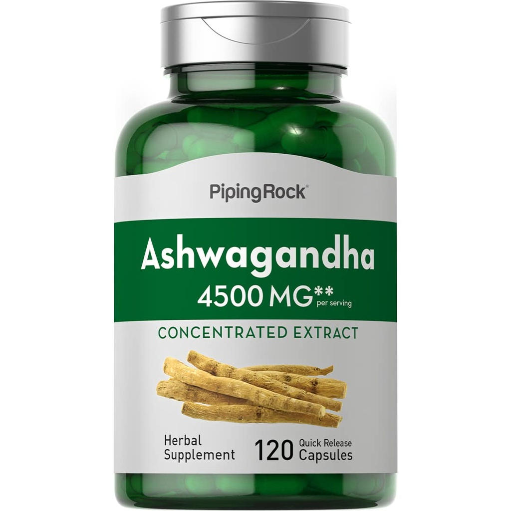 Piping Rock Ashwagandha Kapsulas          ) 120 Grāfs ” Ārstniecības augu papildinājums ar melno piparu ekstraktu   ) sievietēm un vīriešiem ] Ne-ĢMO, bez lipekļa