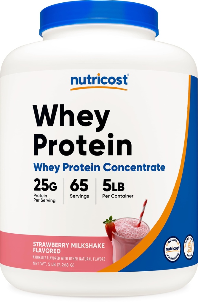 Nutricost sūkalu olbaltumvielu koncentrāts (Zemeņu pieniņšhake) 5LBS - bez lipekļa un bez ĢMO