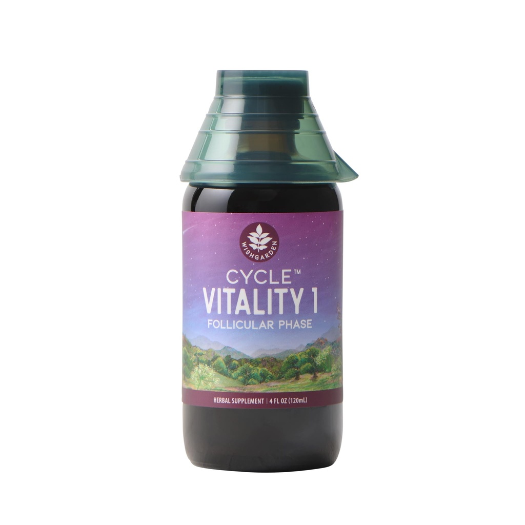 WishGarden Herbs Cycle Vitality I Follicular Phase - Augu bāzes augu augu papildinājums w/Vitex & Black Cohosh, atbalsta optimālu estrogēnu līmeni un veicina veselīgu menstruālo ciklu un aknu funkcijas, 4oz