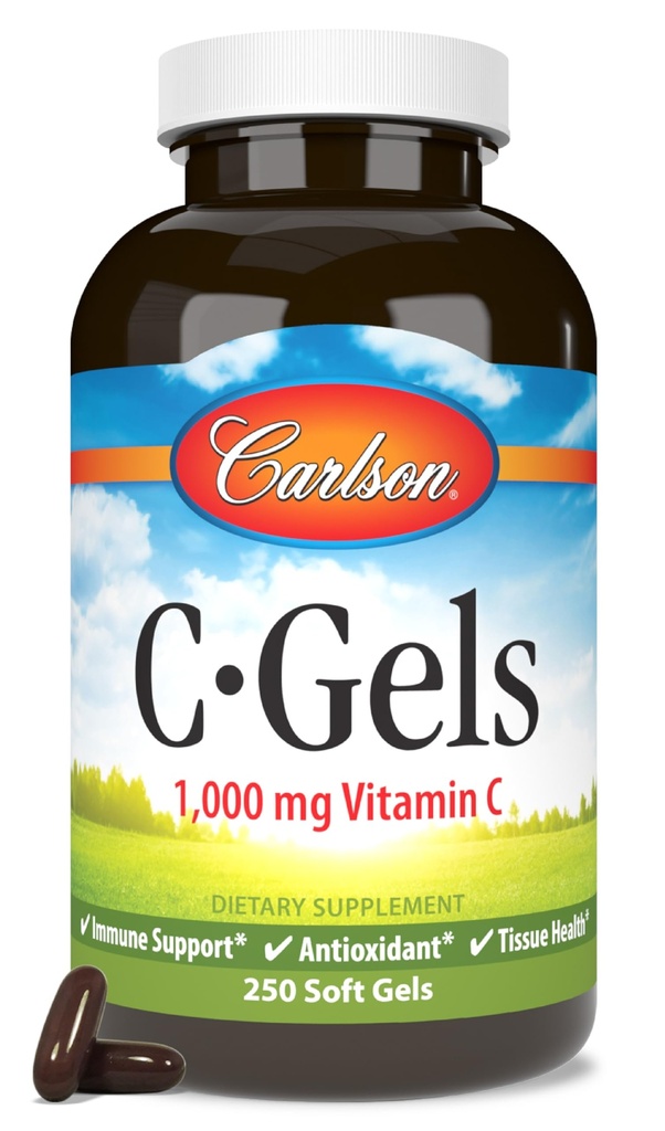 Carlson - C-Gels, 1000mg, C vitamīns Softgels, Imūnsupport & Heart Health, C vitamīns Softgels, Antioksidants, C vitamīns Papildinājums, 250 Softgels