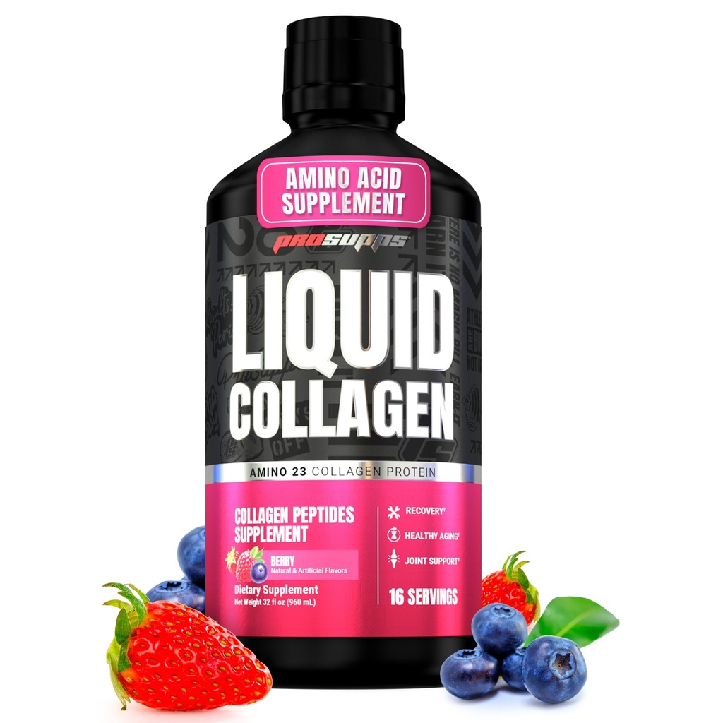 PROSUPPS Amino23 Šķidrais kolagēna šāvieni, Berry - kolagēna peptīds Post Workout papildinājums atbalsta veselīgu novecošanu, locītavu, ādas un matu - bez lipekļa un nulles cukura - 16 Kalpo