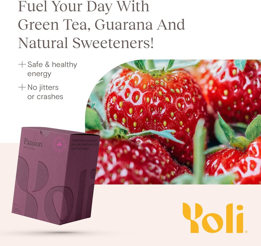 Yoli® Passion Energy Drink pulvera maisījums - dabas enerģijas dzērienu maisījums izturībai un izturībai, 30 iepakojumi - Berry