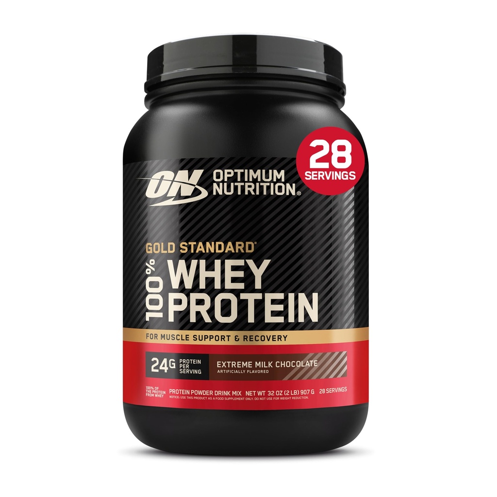 Optimum Nutrition Gold Standard 100% Sūkalu Olbaltumvielu pulveris, Extreme Milk Šokolāde, 2 Pound (iepakojums no 1) (Iepakojums May Vary)