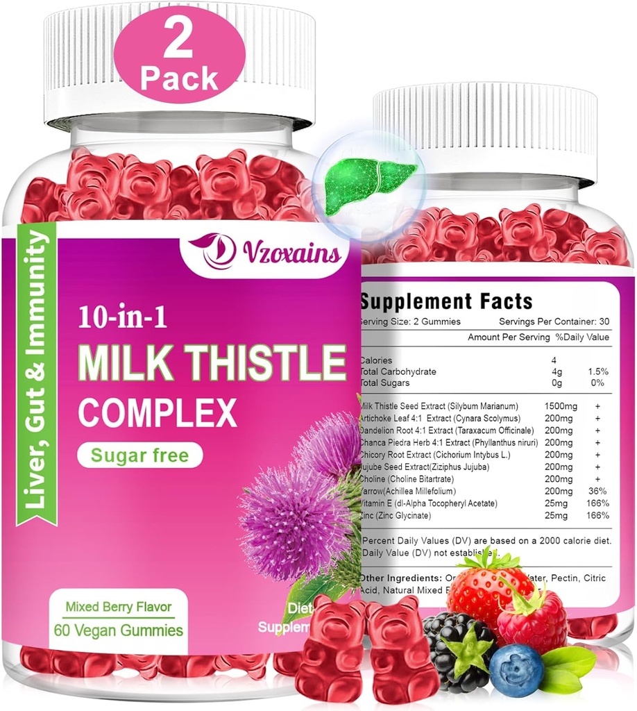 Piena dadzis Gumies, 10 in 1 Ārstniecības formula aknu tīrīt Detox Remonts ar Dandelion Sakni, Turmeric, Artichoke Optimal aknu funkcijas un Gremošanas Veselības Jaukta Berry Flavor