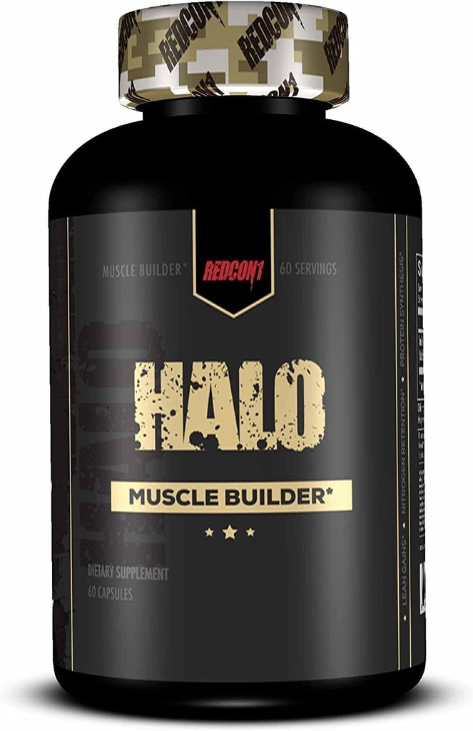 REDCON1 Halo Muskuļu Builder Papildinājums - Brīvs lipeklis + Keto Draudzīgi, lai atbalstītu muskuļu masu augšanu - Satur ķīniešu Smilax Saknes ekstraktu, lai uzlabotu slāpekļa aizturi (60 kapsulas)