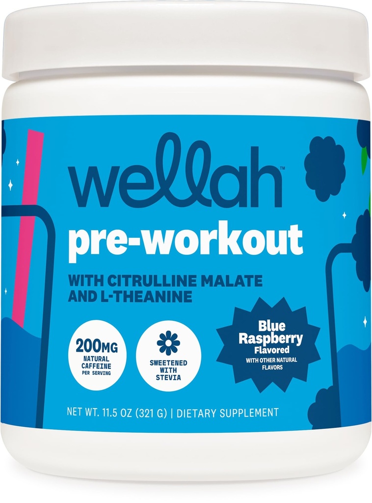 Wellah Get-Going Pre-Workout Dzērienu maisījums (zils aveņu degunu, 30 Kalpo)