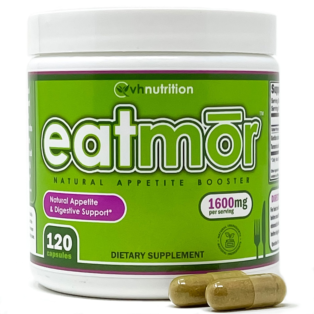 VH Nutrition Eatmor - Apetīte Booster -- Svars Gain Tabletes * sievietēm un vīriešiem - Paredzēti sievietēm ar Gentian, Ginger, Alfalfa - 120 Viegli uzvelkamas kapsulas