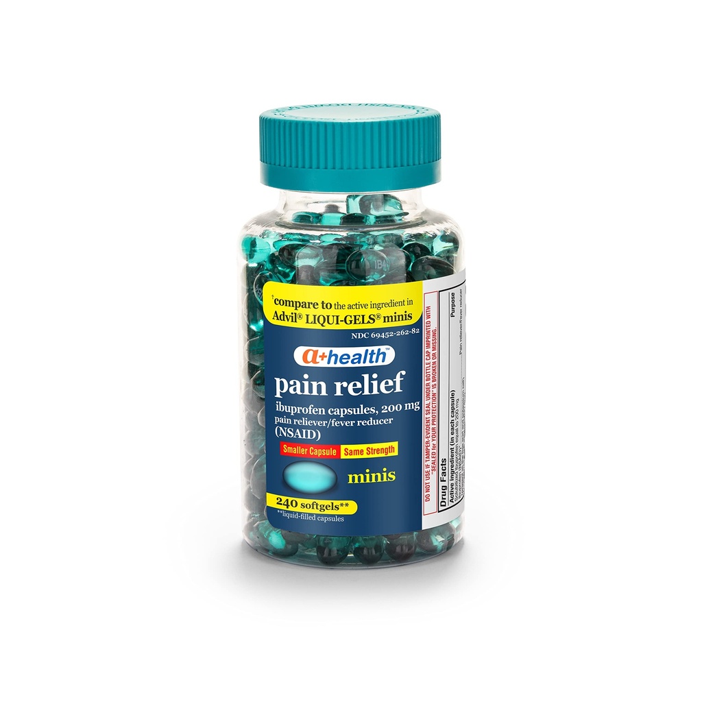 A+Veselība Mini Ibuprofēns 200 Mg Softgels, Pain Reliver/Fever Reducer (NPL), 240 Skaits