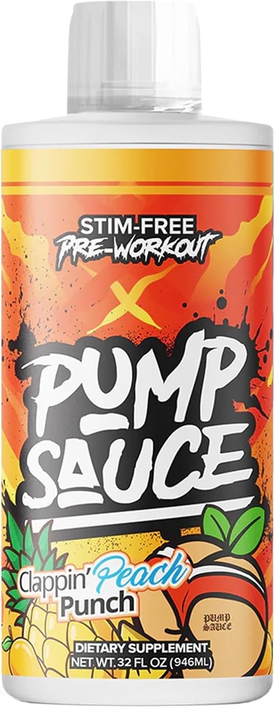 Sūkņa mērce pirms treniņa - 32 oz, Clappin Persiku Punch, bez kofeīna, pilna spektra šķidruma, bez lipekļa, vegāna, nulles cukura