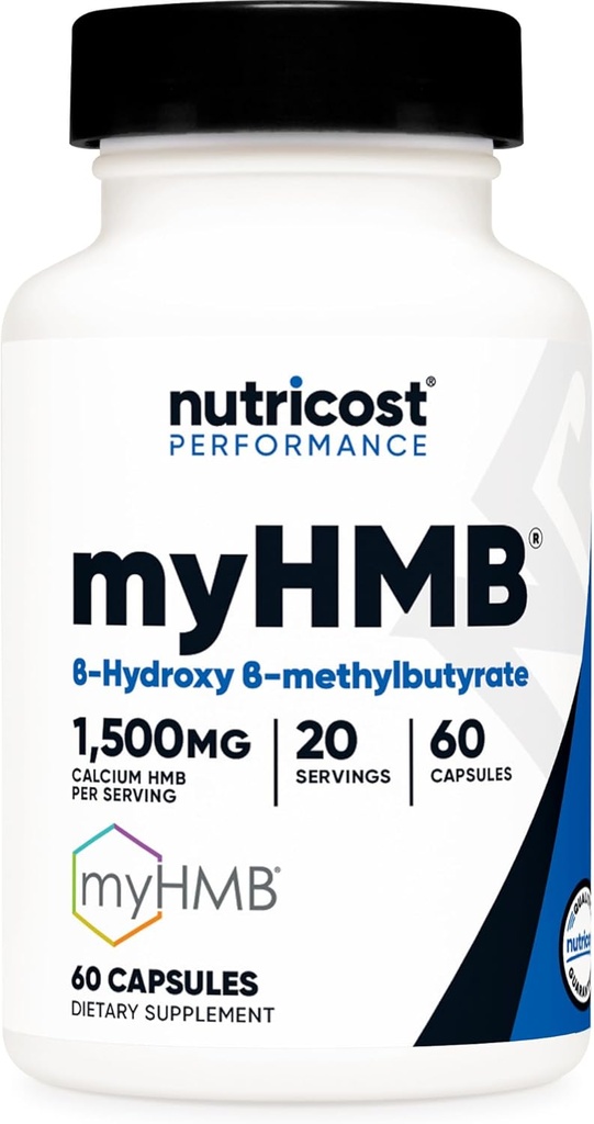 Nutricost myHMB kapsulas 1500MG kalcija HMB Per apkalpo, 60 kapsulas, 20 apkalpo - veiktspējas līnija, kalcija B-hidroksi B-metilbutirāta monohidrāts