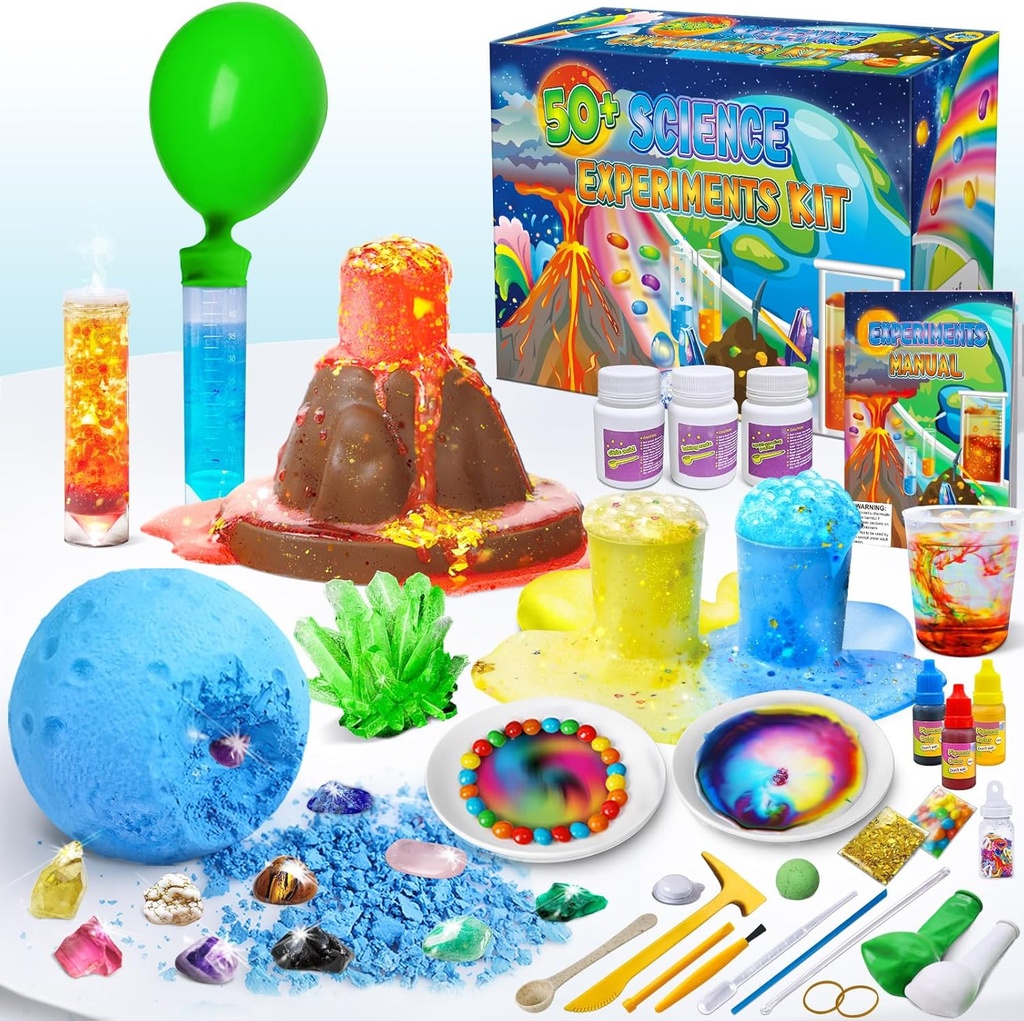 UNGLINGA 50+ Science Lab Experiments komplekts bērniem, STEM Aktivitātes Izglītojošās zinātnes rotaļlietas Dāvanas zēniem Meitenēm Ķīmijas komplekts, Gemstone, Vulcano Eruption