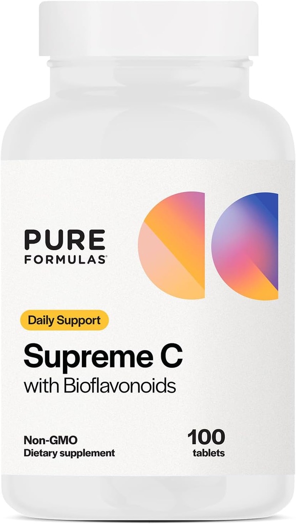 PureFormulas Supreme C ar Bioflavonoids - 100 tabletes  - 1000 mg C vitamīna, Citrus Bioflavonoids Complex, Rose HIPS - Imūnsupport & Antioxidant Boost - Allergen-free