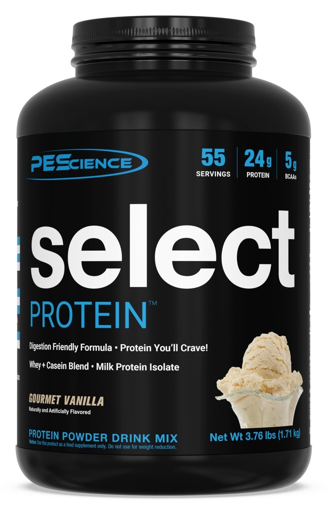PEScience Select Protein Powder, Sūkalas un kazeīna Blend, Tīrs Olbaltumvielu Pulveris sievietēm un vīriešiem, Zems Calorie, Zems Carb, Keto Friendly, Gluten - Gourmet Vanilla - 55 Kalpo