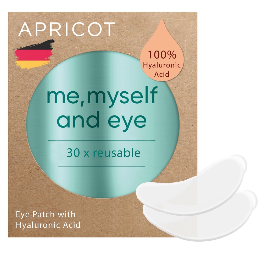 APRICOT Acu plāksteri ar hialuronskābi (iepakojums no 1) I Anti-Aging Eye Pads "Me, Myself un Eye" Es samazinu acu grumbas Es atkārtoti lietojams acu plāksterus I Silicone spilventiņi pret grumbām I Made in Germany