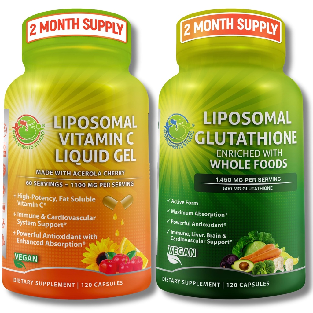 STUDIO Liposomālais vitamīns C 1100mg Šķidrā gela kapsulas - Salokiet kopā - Liposomālais Glutations 500mg Papildinājums