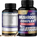 Organic Cadane Sēņu komplekss Papildinājumi - Smadzeņu veselība, Imūnsistēma, Atmiņas un enerģijas ražošana - 13in1 ar Lauvas Mane Mushroom, Bacopa, Reishi & More - 90 Vegan kapsulas