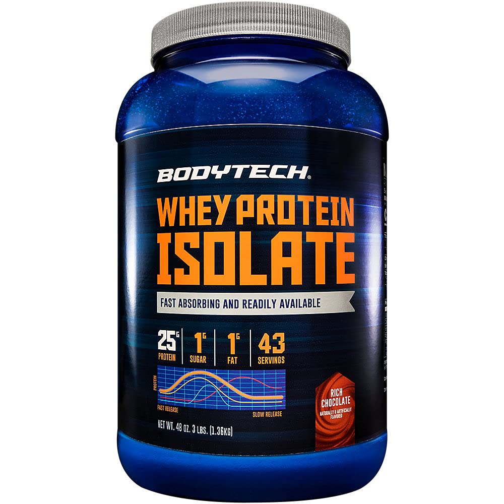BODYTECH Sūkalu olbaltumvielu izolāta pulveris - bagāts šokolādes Flavor - Premium olbaltumvielu papildinājums muskuļu augšanu un atjaunošanos - zema Carb un augstu olbaltumvielu formula veiktspēju (3 mārciņas/ 43 Servē)