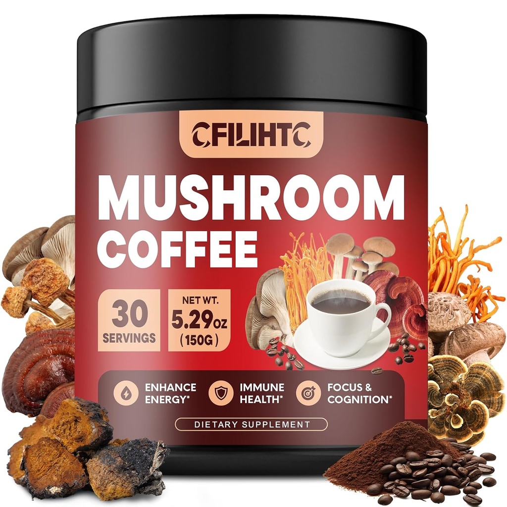Sēnes Kafija - Kolumbijas Sēņu pulveris Instant Coffee With Lion's Mane, Reishi, Chaga, Cordyceps & More - 150g Sēņu kafija Alternatīva enerģijai, Focus, Garīgā Clarity & Imūnsupport