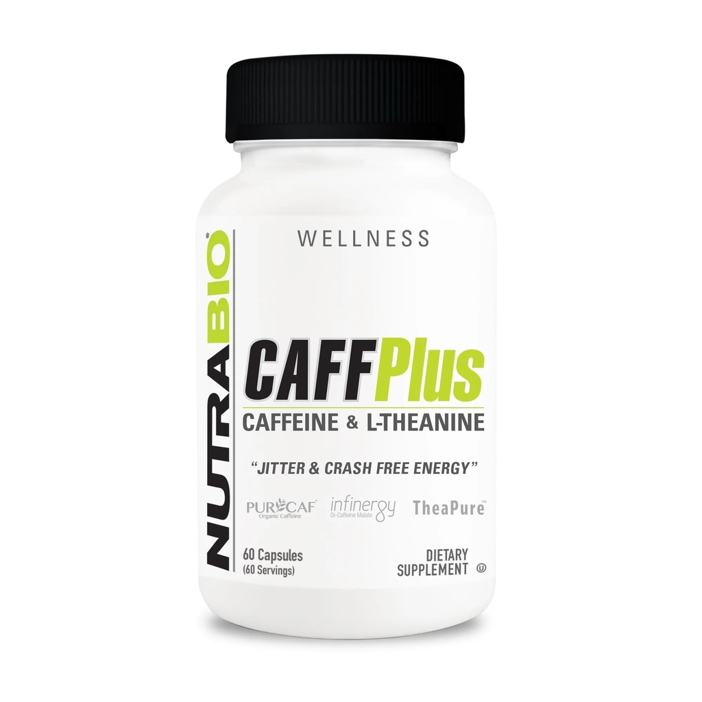 NutraBio CafffPlus, Divējāda avota kofeīns ar teanīnu veselīgai enerģijai Boost - 60 Dārzeņu kapsulas