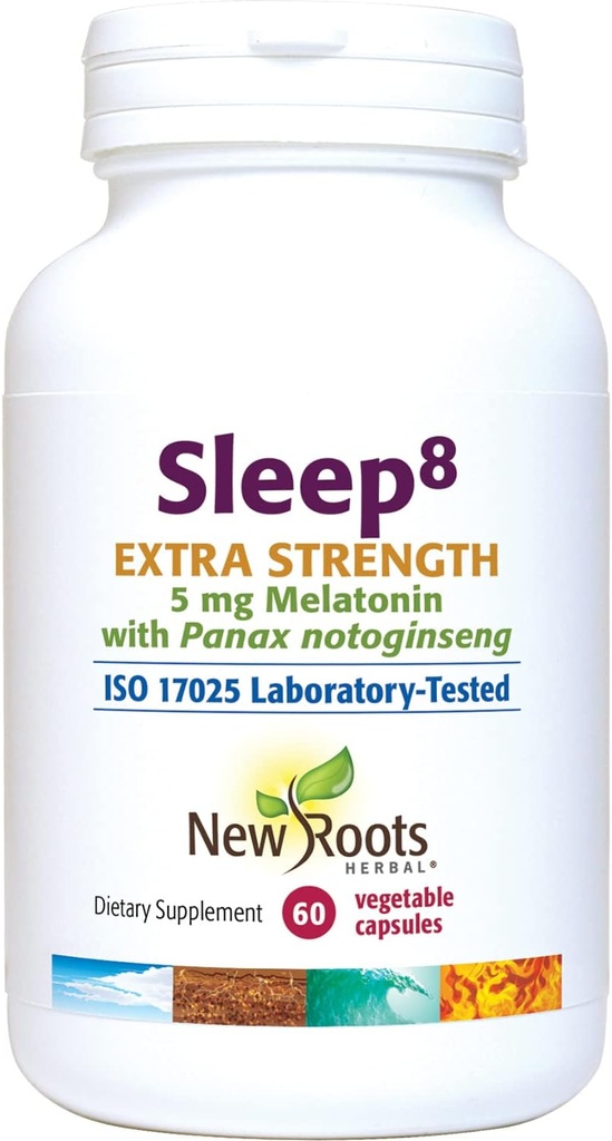 JAUNI ROOTS HERBAL – Miega8 Extra Strength (60 Veg Caps) • Ārstniecības augu papildinājums ar melatonīnu, magniju, kumelīšu un passionflower • Ne-Habit Forming