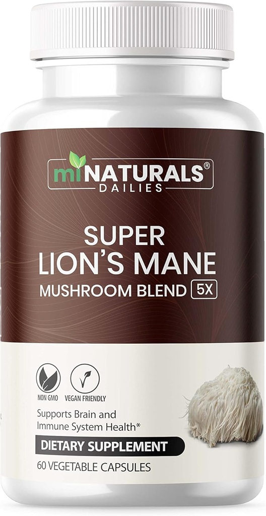 MINATEURALS Lauvas Mane papildkapsulas - 5 sēņu komplekss palīdz imūnās sistēmas un smadzeņu veselībai - Chaga, Reishi, Shiitake, Lions Mane, un Maitake sēņu ekstrakti