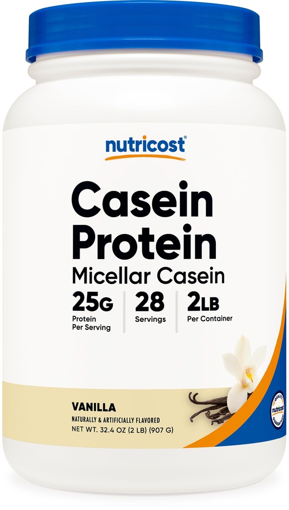 Nutricost Kazeīna proteīna pulveris 2lb Vanilla - Micellar Casein, bez lipekļa, ne-ĢMO