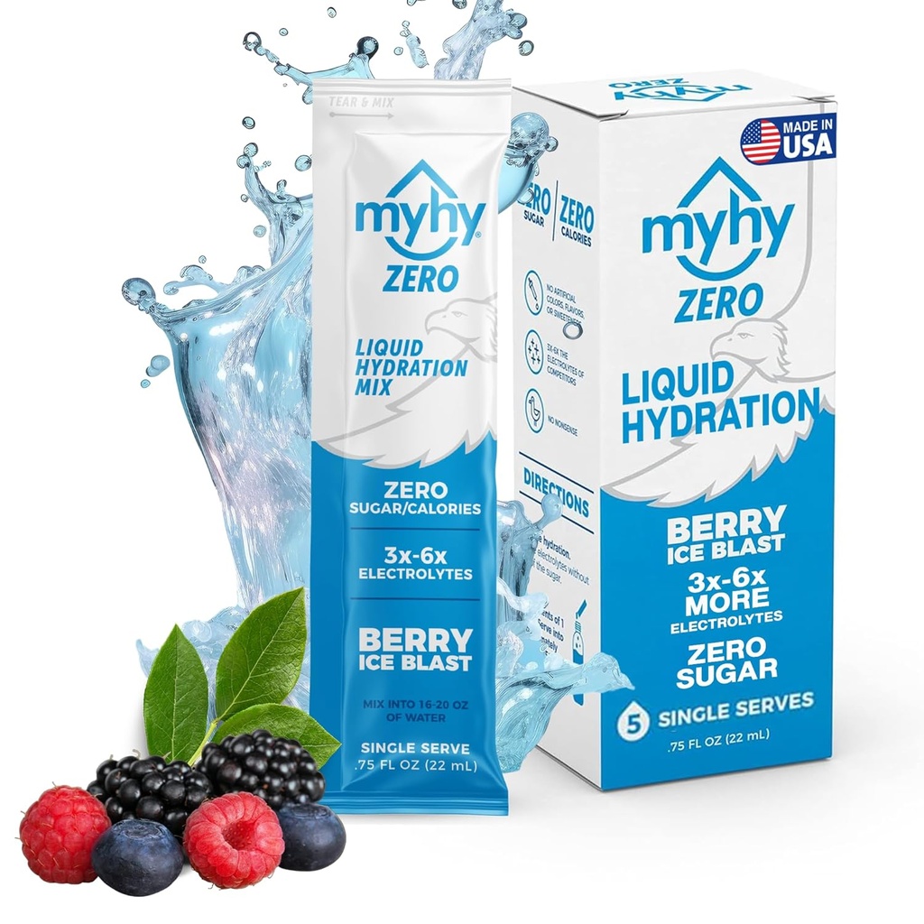 MyHy Nulles šķidruma hidrācijas paketes, bezcukura elektrolītu dzērienu maisījums hidrācijas atbalstam, dehidratācija Relief for Travel, Grūtniecība, Fitness, Bakalaura un bachelorette Party – Berry, 5 Count